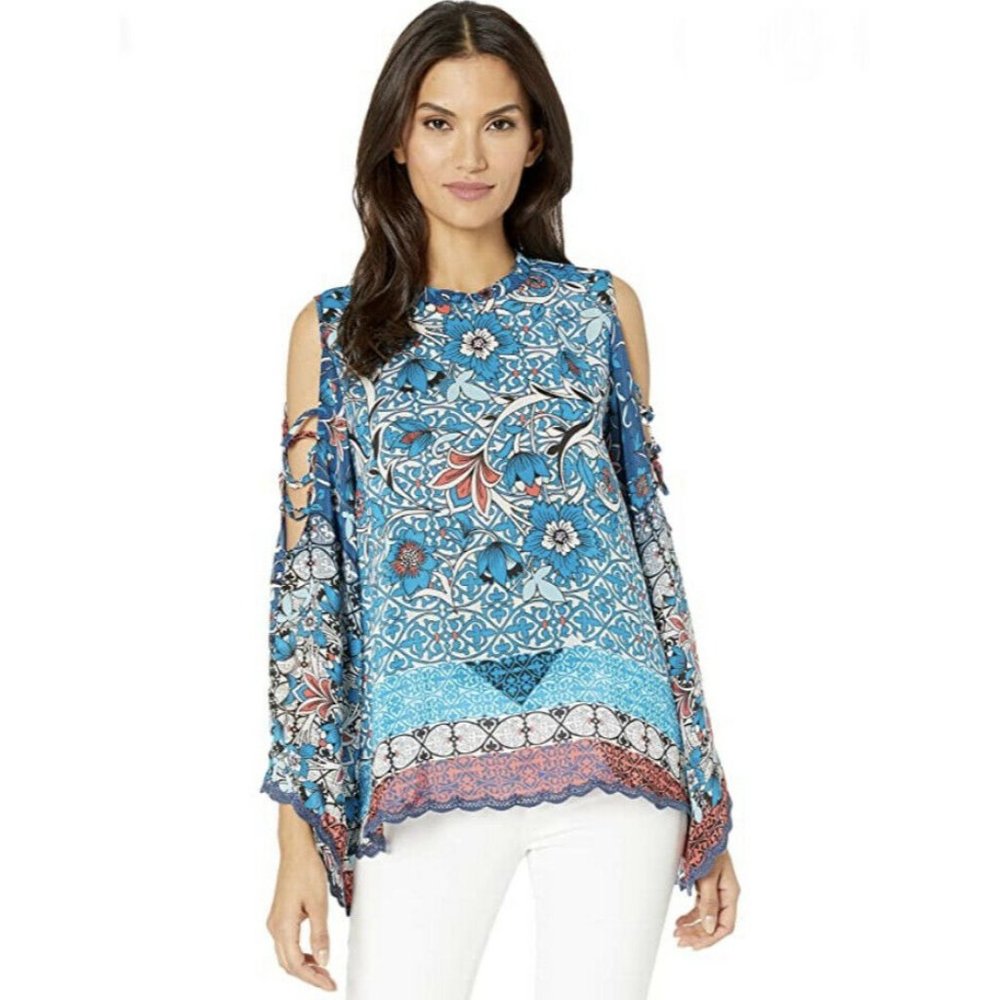 JOHNNY WAS BONDI COLD SHOULDER BLOUSE TOP NWT XL - Picture 2 of 10